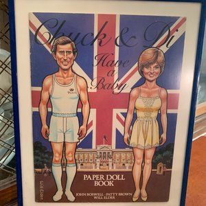 Vintage Chuck & Di Have a Baby Paper Doll Book framed Princess Diana 1982 Royals